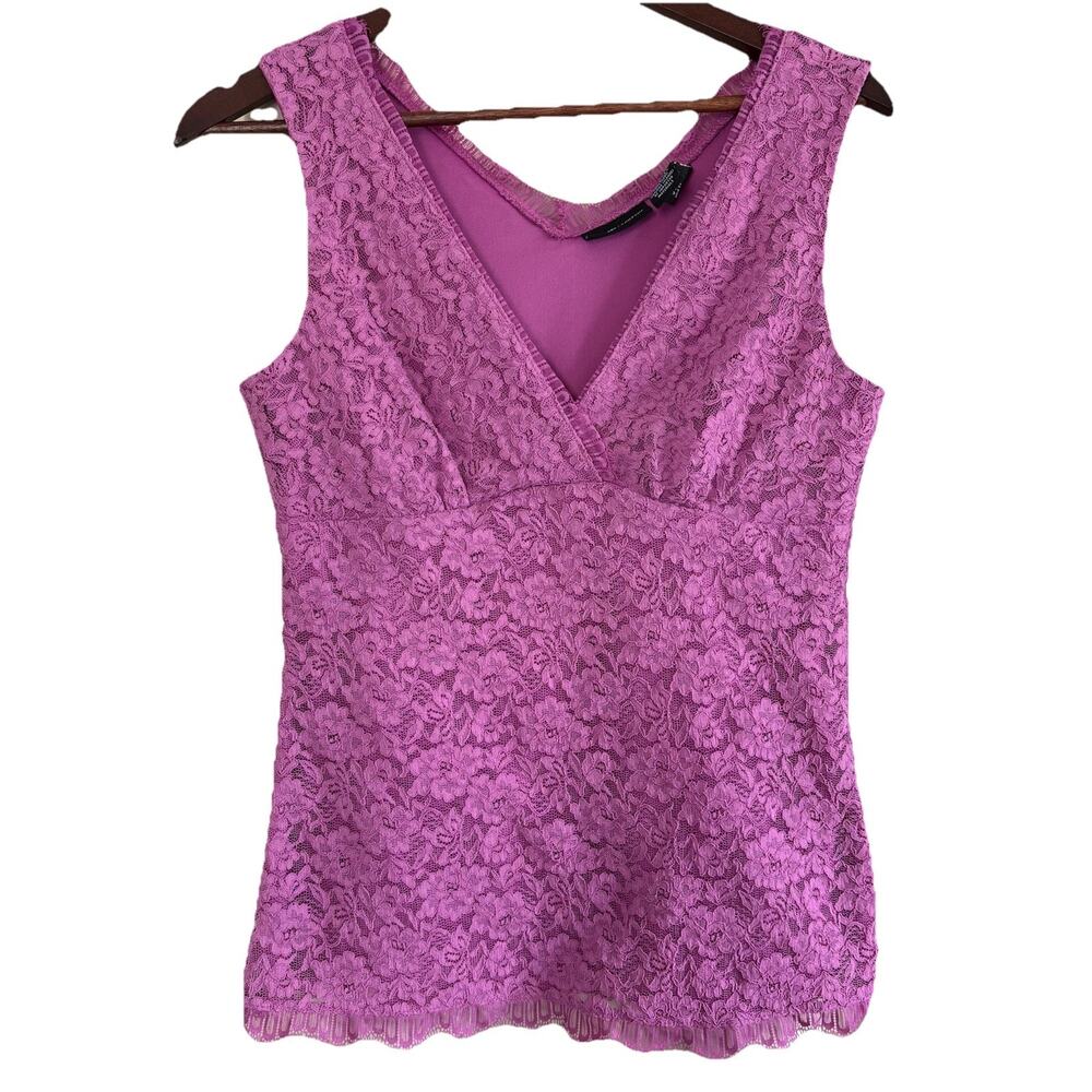 Vintage Y2K New York & Co Babydoll Top Sz Medium Lavender Lace V-Neck Sleeveless